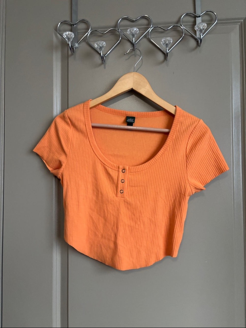 wild fable Orange Ribbed Scoop Crop Top with Front Buttons